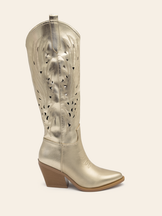 MADDY - Openwork cowboy style cowboy boots in beige suede