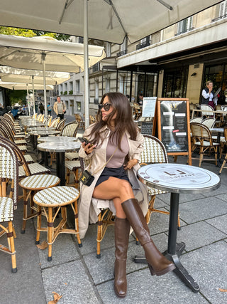 EMILIA - Bottes marrons à talon épais et plateforme - Mode Femme | Cassy