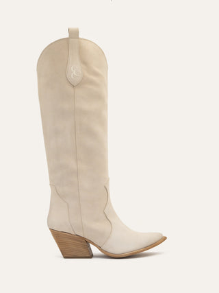 TAYLOR - Bottes santiags à talon en 100% cuir beige - Made In Italy