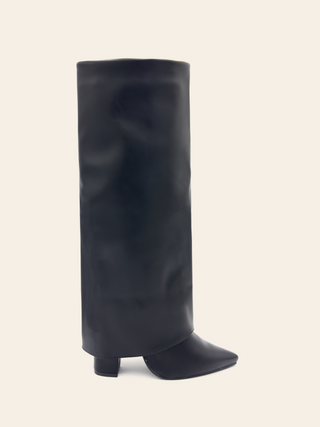 GRACE – Schwarze Gamaschenstiefel mit Blockabsatz und spitzer Spitze