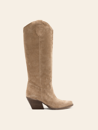 TINA - Bottes santiags à talon en 100% cuir taupe - Made In Italy