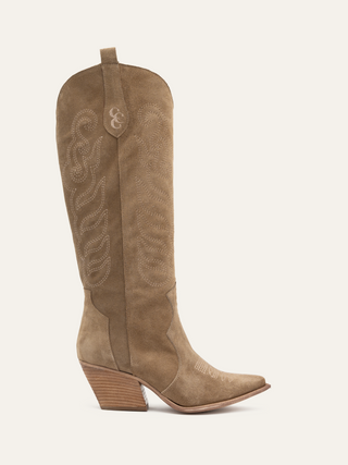 HAILEY - Bottes santiags à talon en 100% cuir taupe - Made In Italy