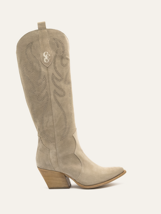 AMELIE - Heeled boots with pointed toe in khaki suede with rhinestone and metallic detail