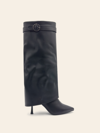 ARIANA - Bottes hautes en simili cuir noir à talon aiguille et bout pointu - Mode Femme | Cassy
