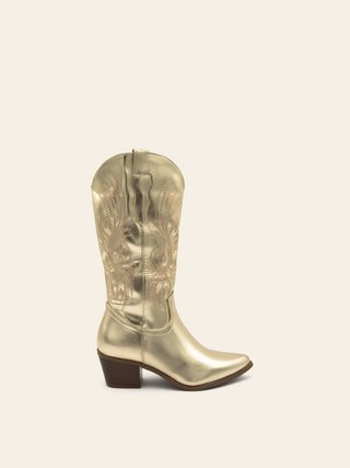 ELEANOR - Bottines santiags style cowboy gold à bout pointu et détail brodé - Mode Femme | Cassy