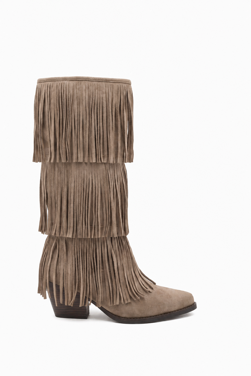 Scarlett Stiefel Cowboystiefel Fransen Taupe
