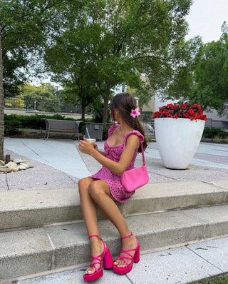 HANNAH - Sandales roses satiné à plateforme et à talon bloc - Mode Femme | Cassy