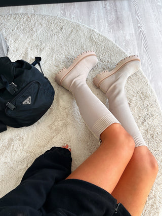 Bottes style chaussette beiges en maille à semelle chunky - Mode Femme | Cassy