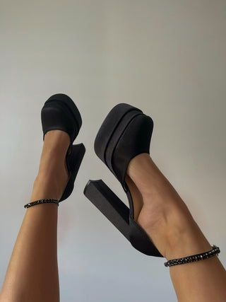MEREDITH - Sandales noires à plateforme et bride de cheville à strass - Mode Femme | Cassy