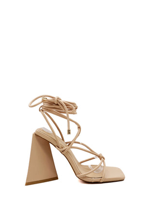 Sandales beiges à lacets et à talon triangulaire - Mode Femme | Cassy
