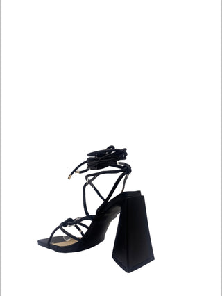 Sandales noires à lacets et à talon triangulaire - Mode Femme | Cassy